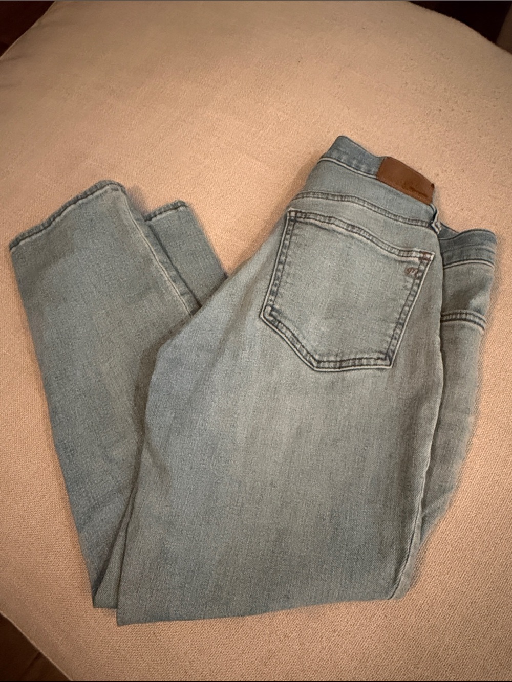 Madewell Light Blue Denim Jeans with Brown Leather Patch